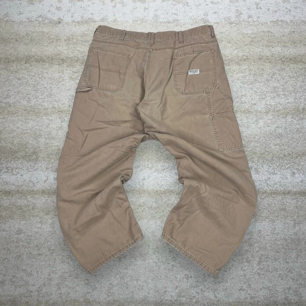 Vintage 90s Wrangler Carpenter Pants 36x30 Baggy Camel Tan Fleece Line Canvas